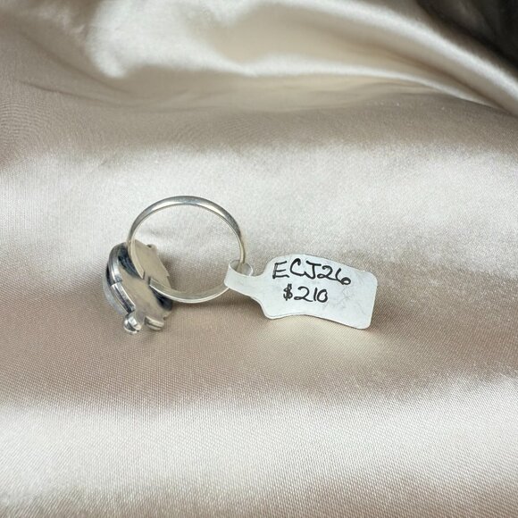 Handmade Silver Ring Round Rainbow Moonstone Cabochon Gemstone Jewelry Size 9 - Picture 4 of 5